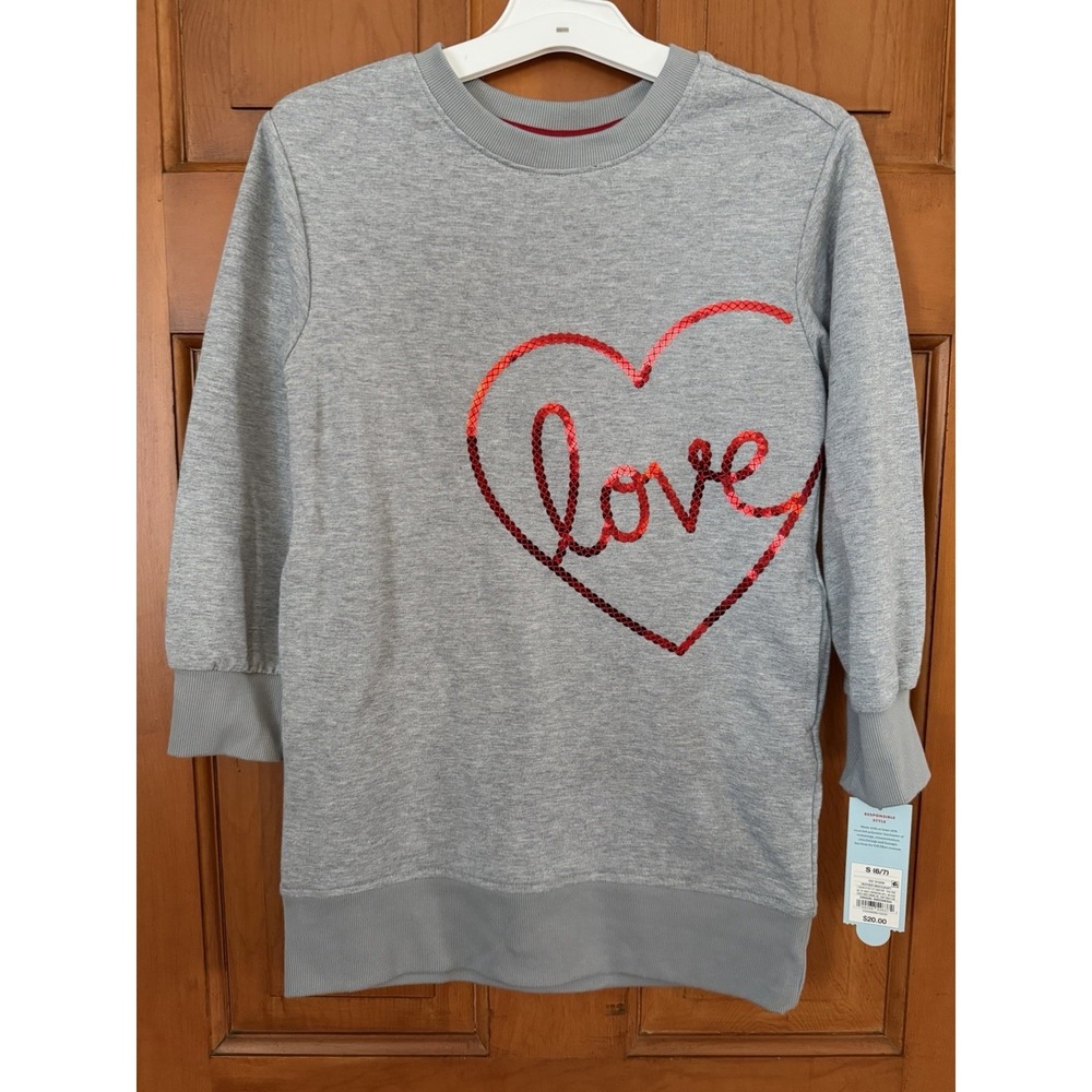 Girls' Cat & Jack Heather Gray Long Sleeve Love Dress Size Small NWT Valentine's